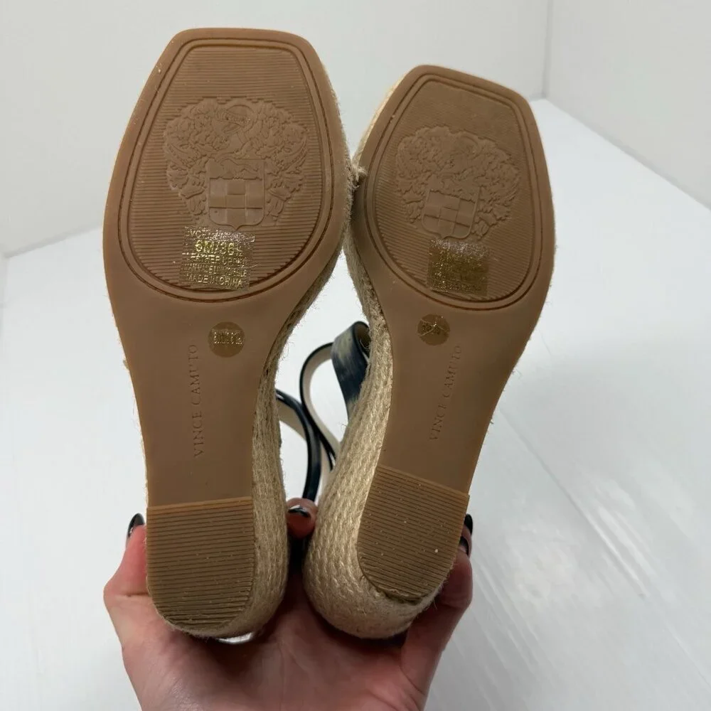 Vince Camuto Espadrille Wedge Sandals Blue Watercolor Leather Ankle Strap 6